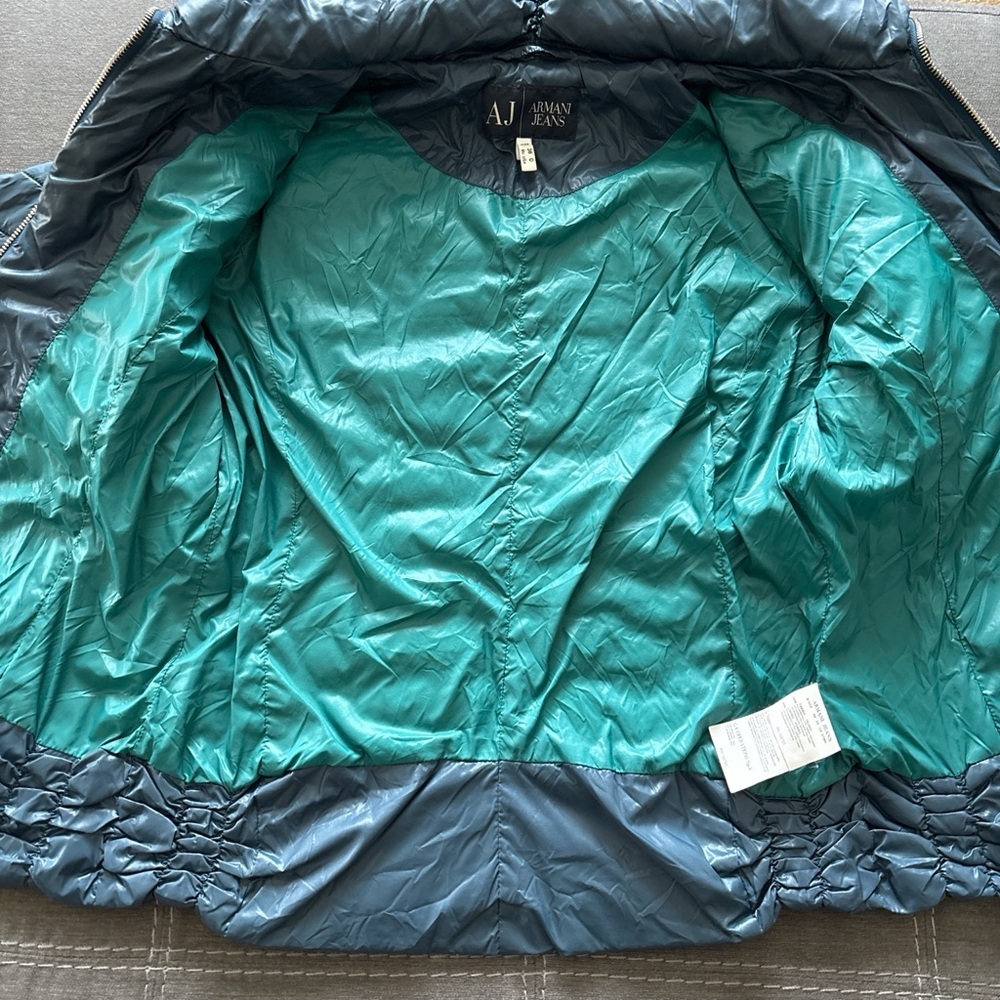 Armani Jeans Women's Puffer Jacket - Dark celadon full zip pockets. Size 0 - Picture 8 of 9